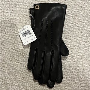 Coach Elegant Black Leather Gloves with Gold Detail